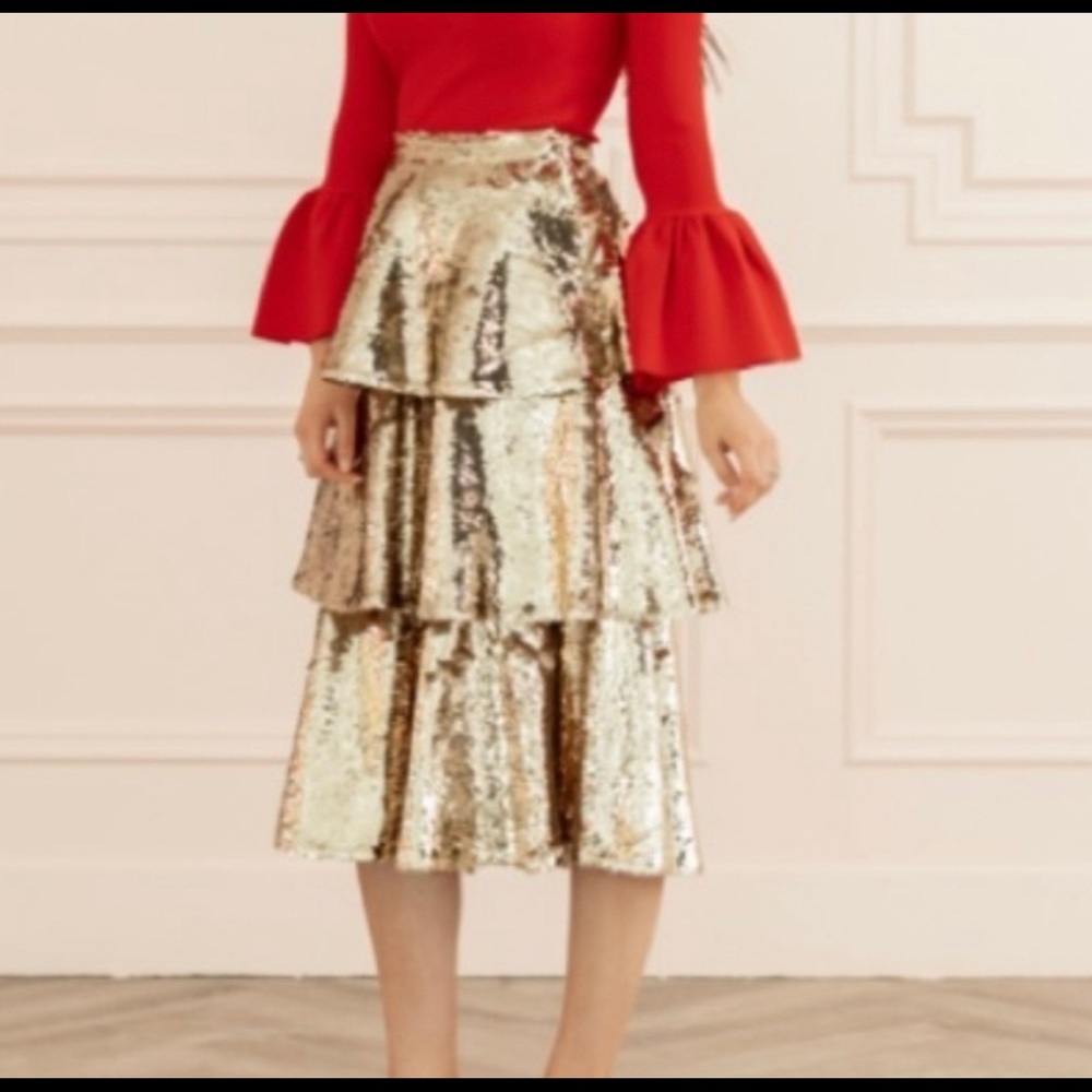 Rachel Parcell Gold Tiered skirt